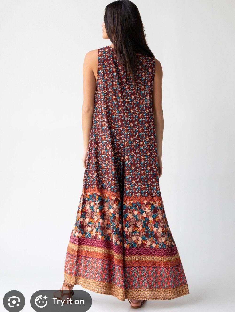 Natural Life Women's Let's Just Go Wide Leg Jumpsuit Sz XS Boho Maroon Floral - Picture 2 of 8